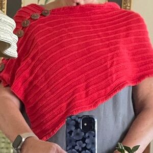 Red Buttoned Women's Poncho